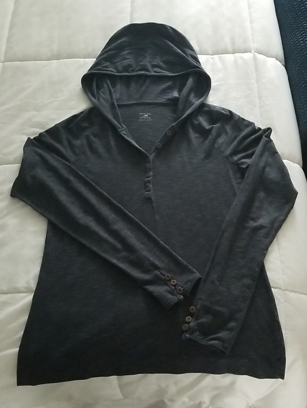 Horny Toad Dark Charcoal Organic Cotton Hooded Henley